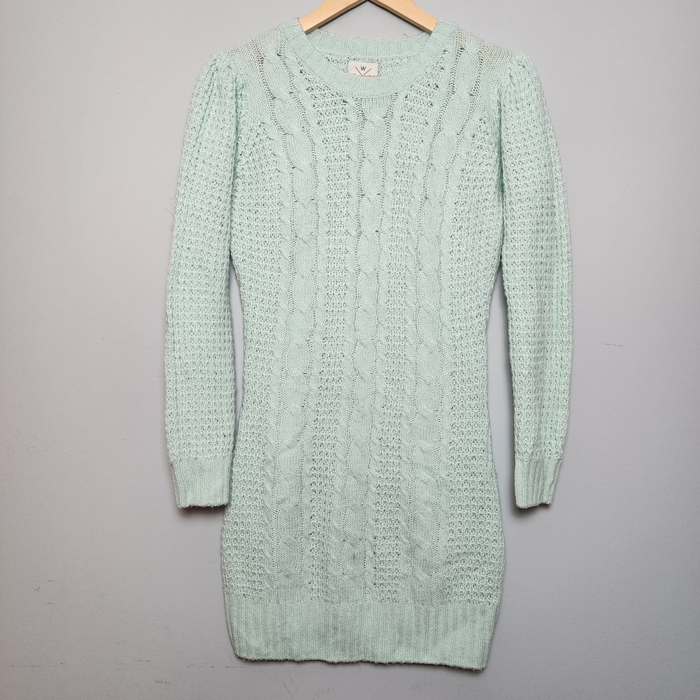 Worthington Cable Knit Long Sleeve Crew Neck Sweater Dress Mint Green Size Small